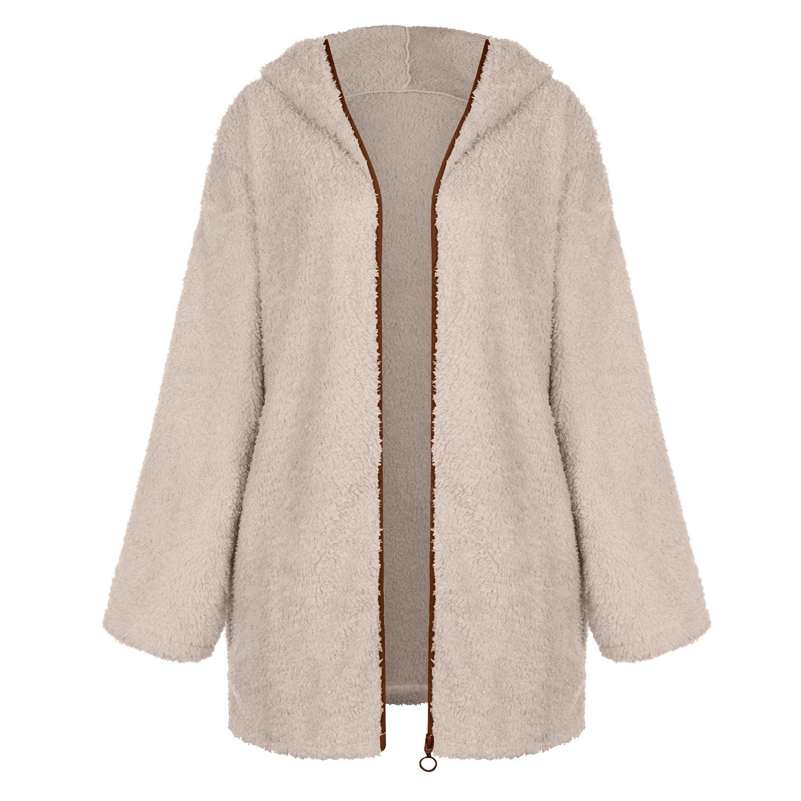 Большие размеры Женская мода осень зима толстый плюш длинный рукав карман теплые куртки — фото 9