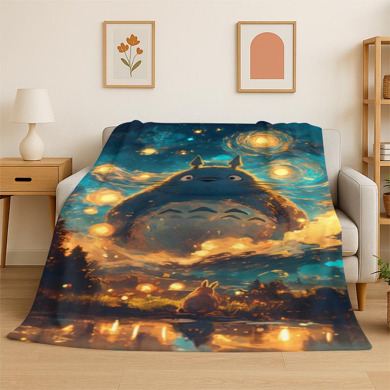 Classic T-Totoro Cartoon Cute Flannel Blanket Soft Warm Throw Blanket for Bedroom Living Room Bed Travel Camping Picnic Kid