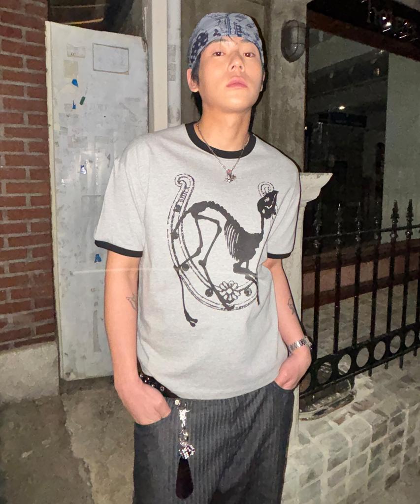 Nodi Lucky Dead Horse Ringer Crop Tee Melange Gray