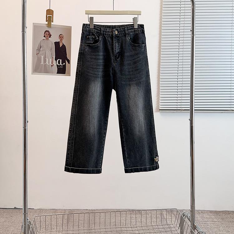 

Plus Size High Waist Slimming Cropped Jeans for Women - Early Spring Style 4XL (140-160 jin) чёрный
