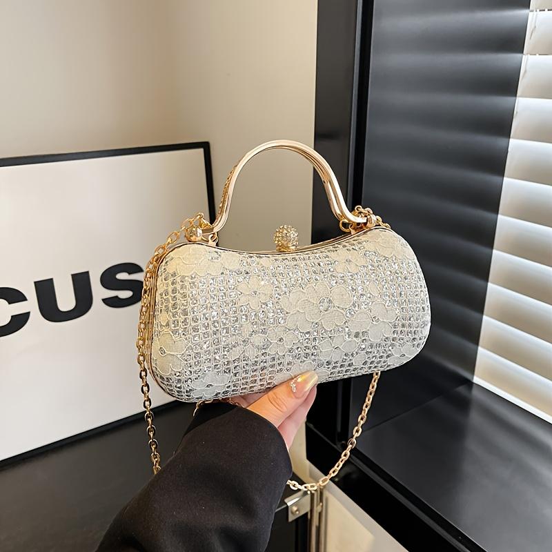 Sparkling Flower Evening With Rhinestone Chain Wallet Banquet Cheongsam Dress Purse Handbag For Annual Party Luxurious Sequined Dinner Tote