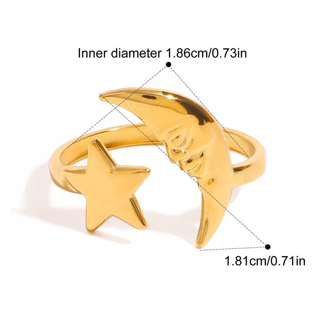 Yori 2025 Minimalist Stainless Steel Star Moon Open Ring 18K Gold Plated Thin Finger Jewelry Basic Style Wholesale