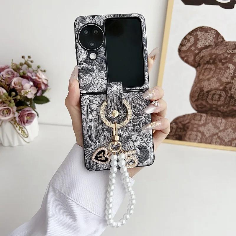 

Браслет Ремешок Чехол для телефона для OPPO Find N3 N2 Flip N3flip N2flip Findn3flip Кольцо Ретро Защитная крышка из ПУ кожи ForOPPO Find N2 Flip чёрный