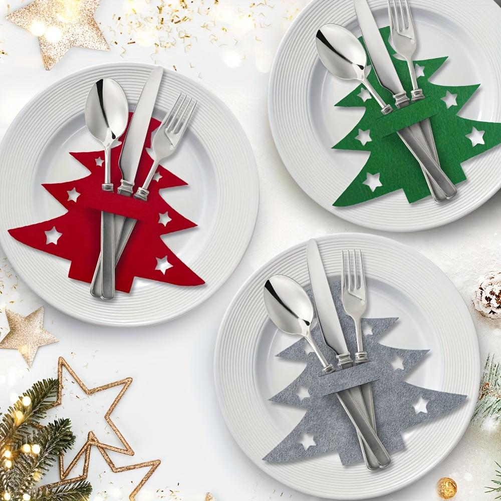 11pcs, Christmas Tree Placemats, Felt Fork and Spoon Bag Set, Suitable for Christmas and Other Holiday Party Table Decoration