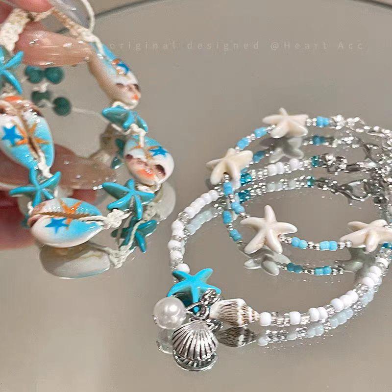 Seaside Vacation Blue Shell Starfish Bracelet Women'S Island Beaded Accessories Bracelet Stacked Jewelry