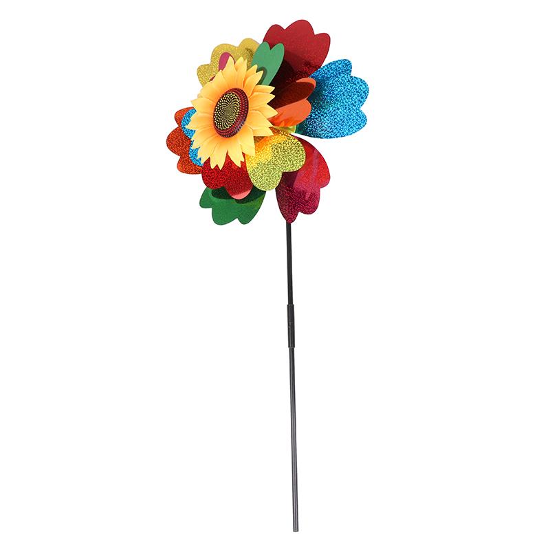 

1 Set Double Layered Sequined Sunflower Windmill Wind Sculptures Colourful Wind Spinner Garden Ornaments Outdoor Yard Decoration