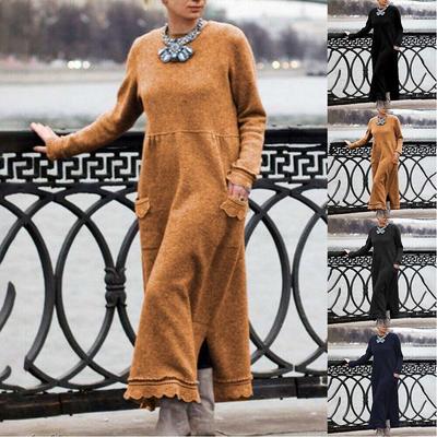 Autumn Loose Plus Size Knitted Lace Fleece Sweatshirt Dress