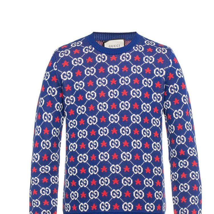 GUCCI Sweaters Men's Blue Crew Neck Moderate Other 576792-XKAUI-4915