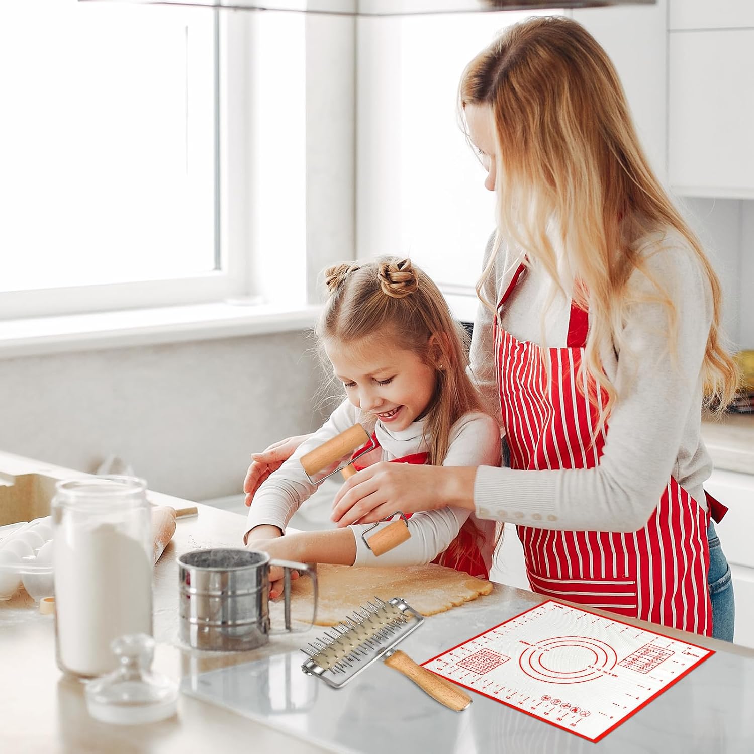 Pizza Tool Set, Include Pizza Docker, Pizza Dough Roller and Silicone Baking Mat, Dough Docker, Non Slip Baking Mat, Wooden United States