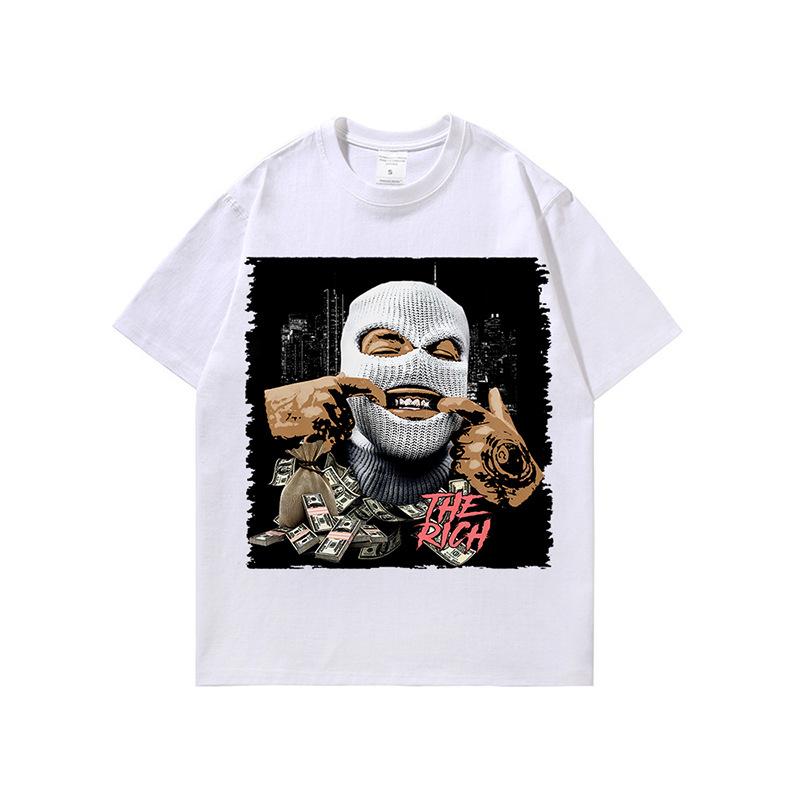 American Vintage Oil Paint Print Distressed Wash Short Sleeve T-Shirt Unisex Streetwear Hip Hop Couples Fashion