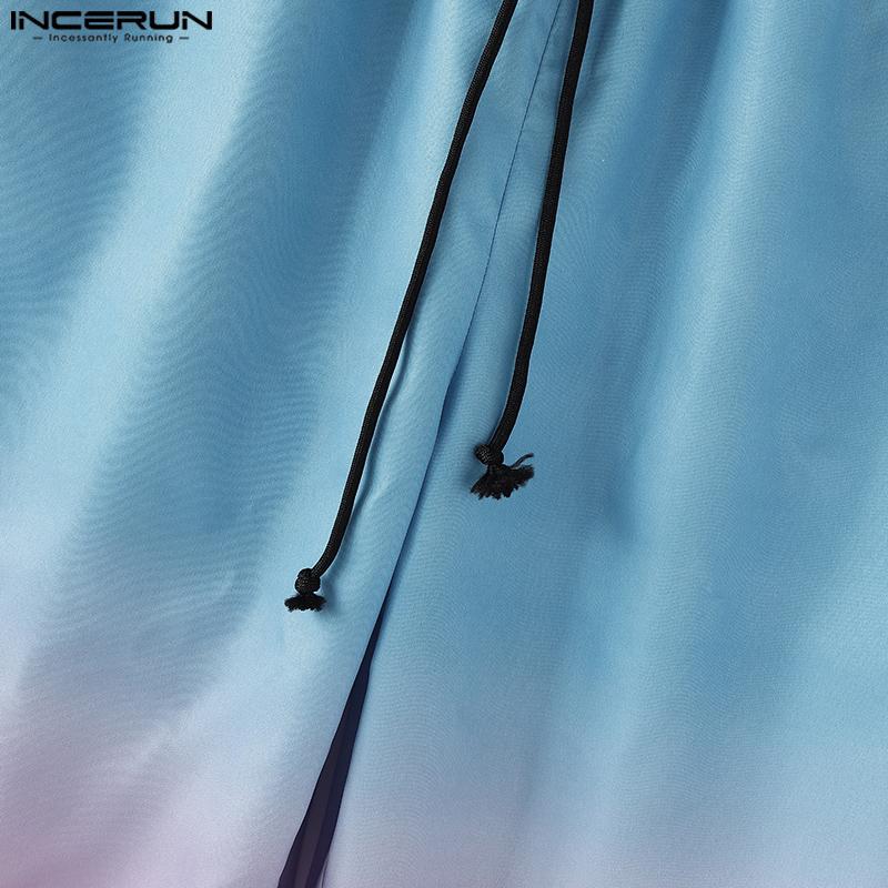 INCERUN Men Drawstring Elastic Waist Gradient Casual Long Harem Pants Trousers