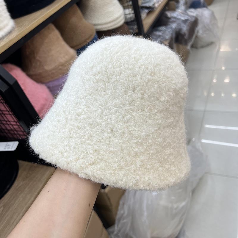 Thickened Warm Thick Tibetan Cashmere Bucket Hat Women's Winter Fashion Simple Ear Protection Show Face Small Bucket Hat
