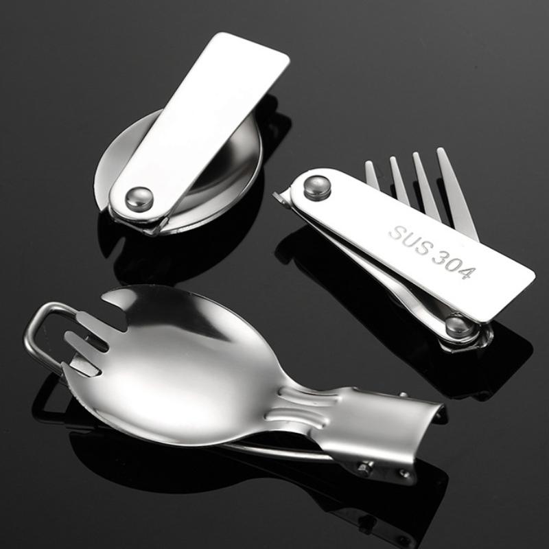 304 Stainless Steel Solding Spoon Outdoor Portable Fold Spoon Fork Knife Travel Folding Spoon Camping Hiking Picnic Tableware
