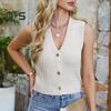 Women's Cropped Sweater Vest V Neck Button Down Crop Top Summer Casual Knit Sleeveless Cardigan for Teens Girls