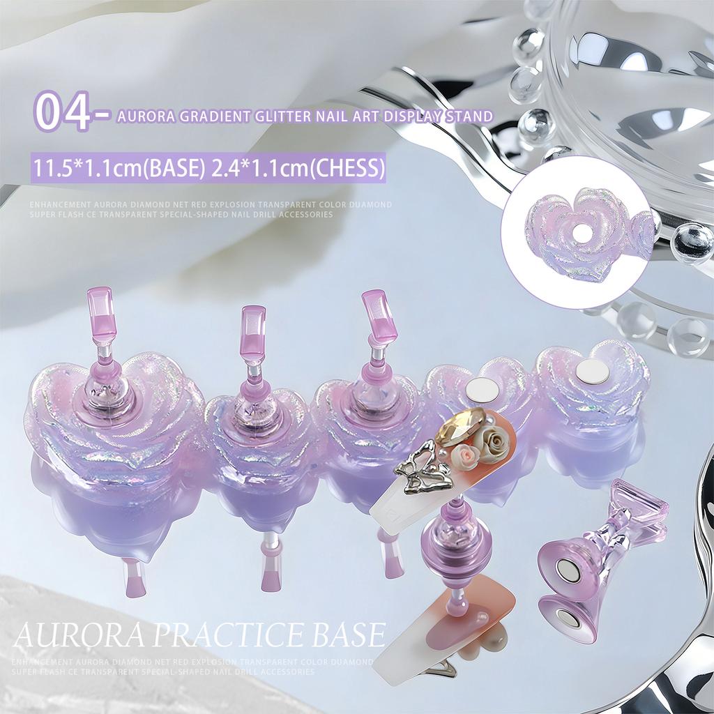 1set Flower Laser Aurora Ice Clear Magnetic Nail Tip Display Stand for Manicure Press-On Nail Training Acrylic Showing Shelves