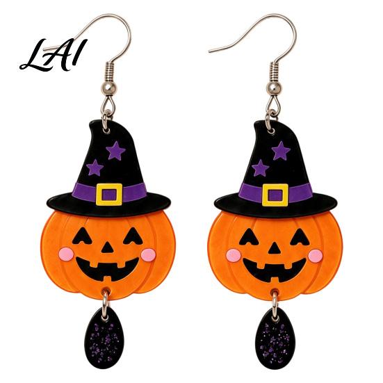 Playful Holiday Accessory Set 1 Pair 2D Acrylic Halloween Dangle Drop Earrings for Women Fun Party Favors Spooky Ghost Cat Pumpkin Earrings Costume