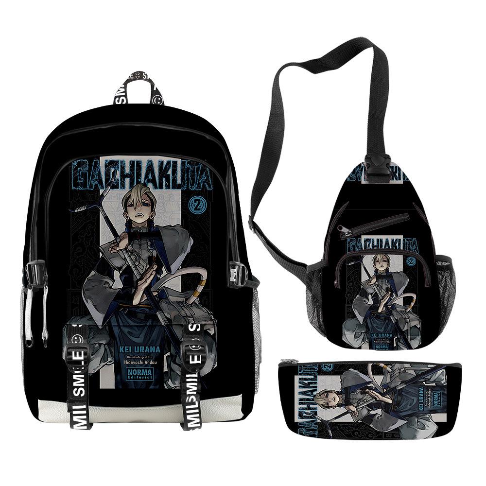 Favored Distinctive Metal Family Anime 3D Design 3pcs/Set Learner Bags Everyday Laptop Everyday Backpack Sling Carry Tote Pencil Pouch