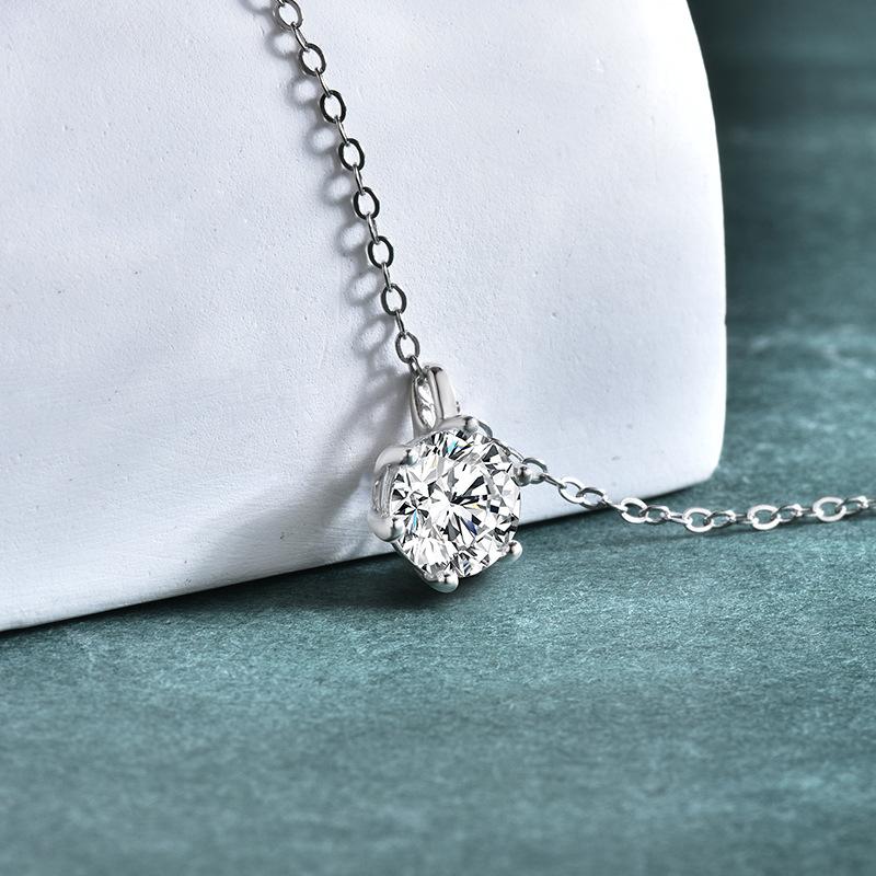 6.5mm Round Cut Six Prong Solitaire Moissanite Pendant Necklace S925 Sterling Silver For Women