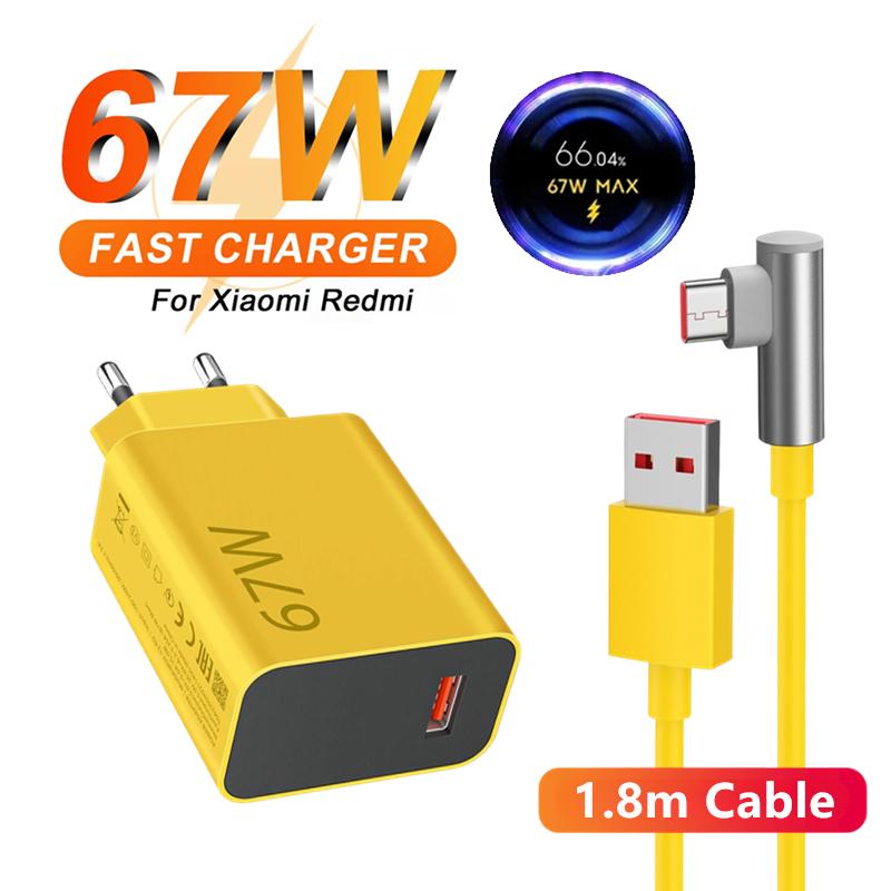 

6A 67W Max Turbo EU быстрое зарядное устройство для Xiaomi 11 12 13 14 Ultra Redmi Note 11T 12T 13 POCO X4 X5 X6 Pro USB-кабель для зарядки Type C EU Plug - 1.8m Cable