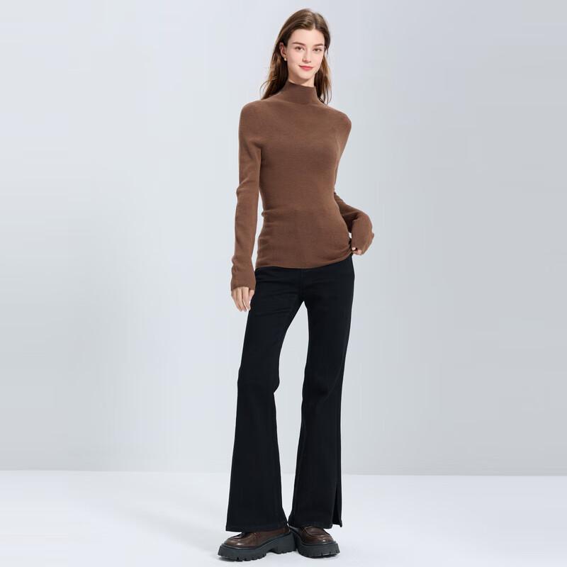 Женский приталенный свитер с высоким воротником из смесовой мериносовой шерсти S