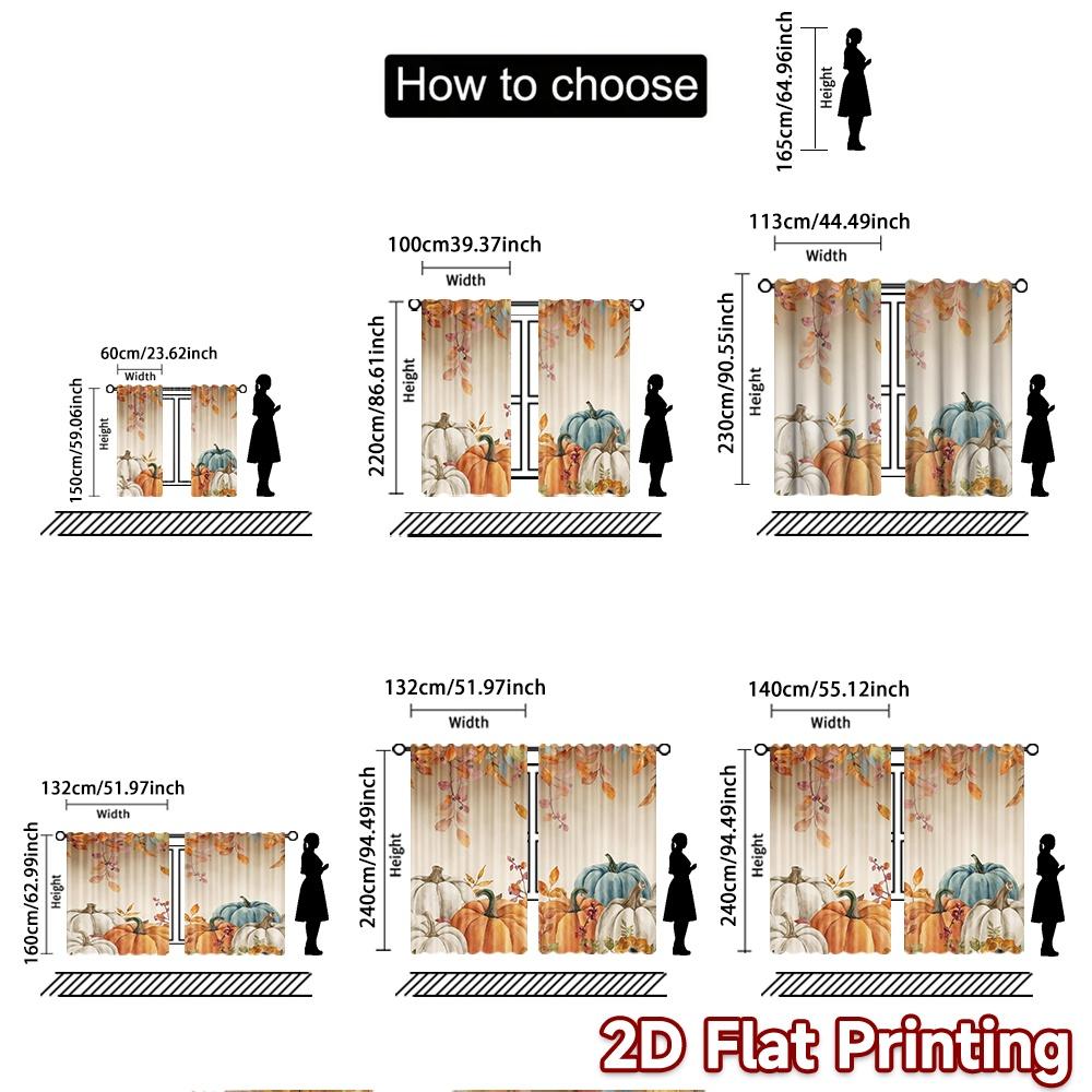 2 Stück, 2D-FLACHDRUCK Vorhänge (Ohne Stange) Herbsternte(2) Weihnachts-Festival Modevorhänge Langlebiger Polyesterstoff