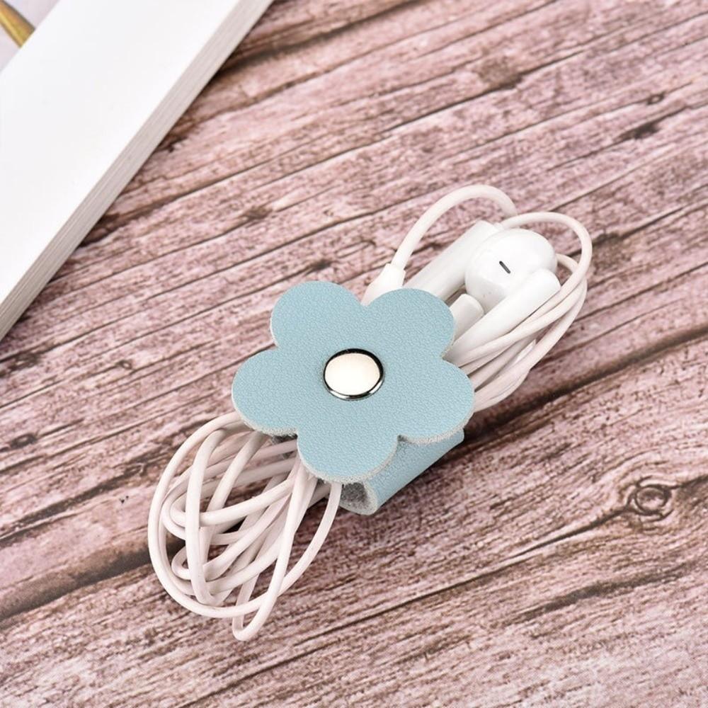 Flower Leather Cable Winder Earphone Organizer Clips Cord Organizer Keeper Holder Fastening Straps Charger Cable Protector Clips