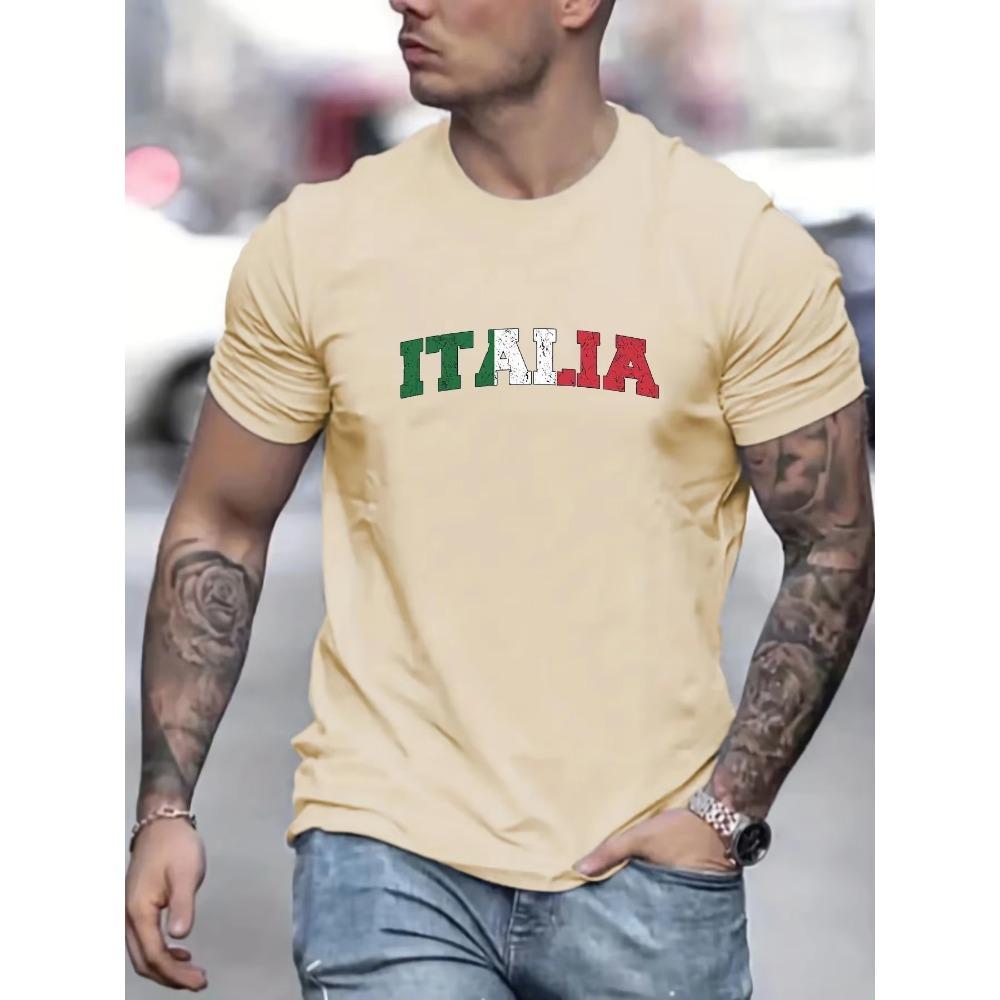 Men's Summer Italia Comfortable Breathable Casual Fashion Print Loose Large Casual Round Neck Short Sleeve T-shirt