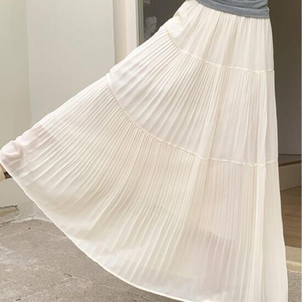 Navava Women S Cool Lovely paStel Shirring Pleated Long Skirt nS501