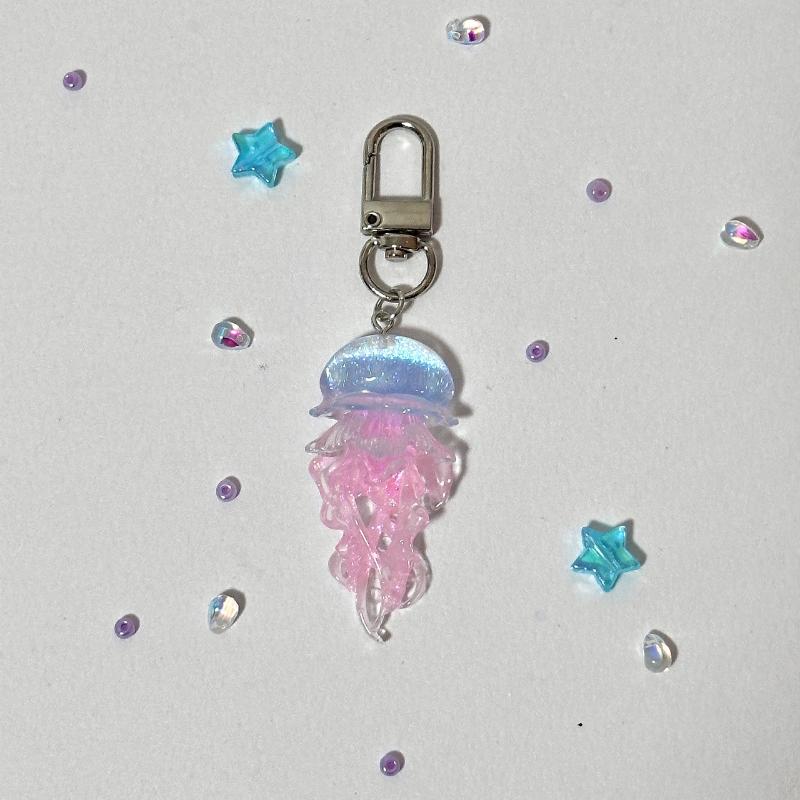 Creative Jelly Color Jellyfish Star Keychain Y2K Beaded Pendant Phone Chain Car Keyring Bag Hanging Decoration Ornament Gifts