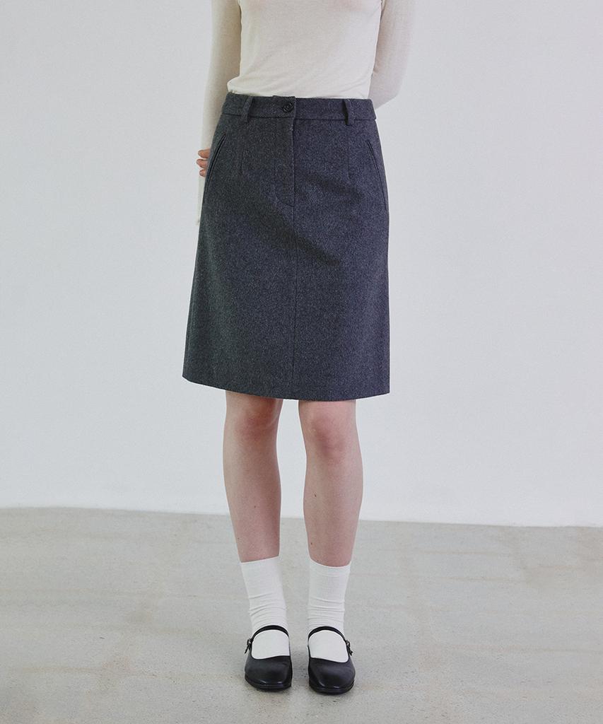 STEP AROUND Wool Blended Mid Skirt (Gray)