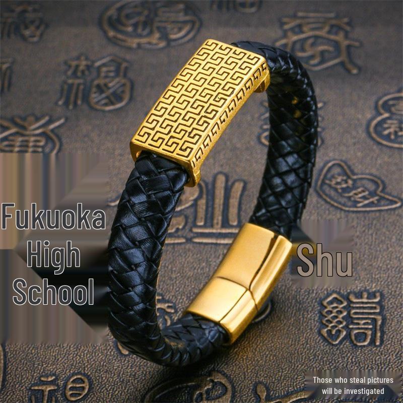 Vietnam Sandgold Persönlichkeit Ruyi Abakus Lederarmband für Männer - Dominanter Ethnischer Stil, Vergoldet.