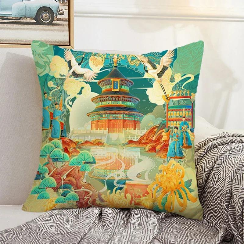 Decorative Sofa Cushion Cover 40x40 Chinese Style Landscape Pillowcase 50x50 Cushions Covers Car Decoration Pillow Home Decor