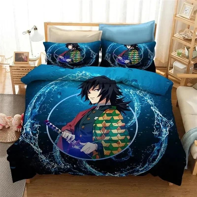 Anime Demon-Slayers Soft Duvet Cover Pilowcase 3D Printed Beding Set Double Twin Ful Quen King Adult People Children Kids Bedclothes Comfortable Quilt