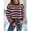 Women's Autumn and Winter Casual Hollowed-out Color-blocked Striped Lantern Long-sleeved Pullover Sweater