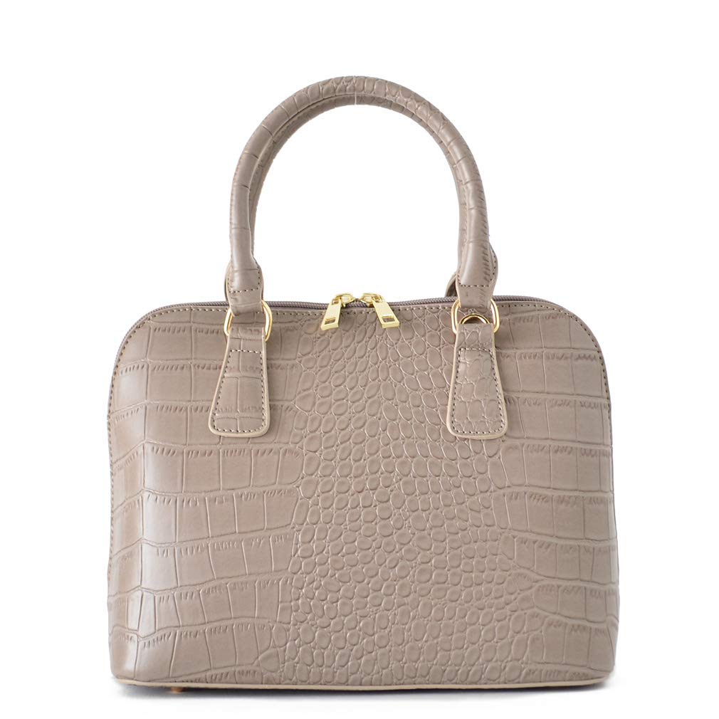 Gratante Women's Tote Bag with Round Zipper, 2-Way Handbag, abb-g0017 (Croco Gray Beige)