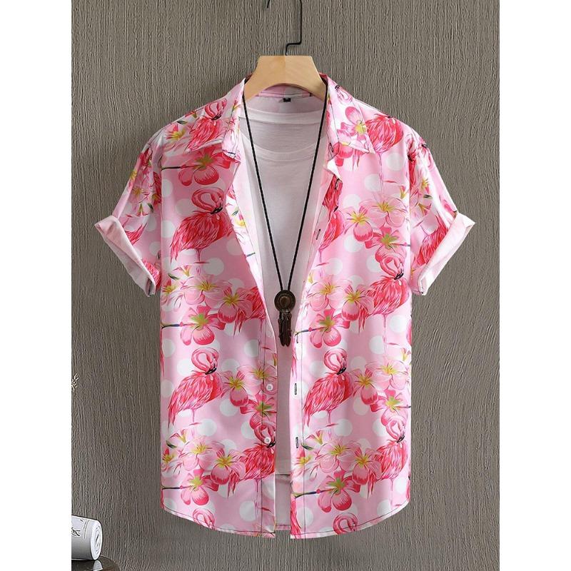 Hawaiian Print Short-sleeved Shirt Beach Party Trendy Men's Casual Shirt Summer Outdoor Everyday Men's Short-sleeved Shirt