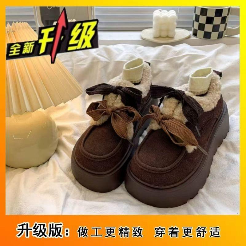 Birkenstock heightening fluffy shoes thick-soled winter velvet warm retro snow cotton shoes women s small temperament thickened 40