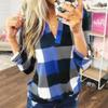 New Women's Plaid V-Neck Long-Sleeve Shirt for Spring/Autumn