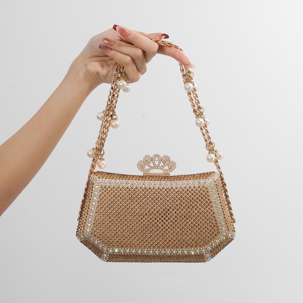 Elegant Evening Clutch Sparkling Diamonds Chain Handbags Banquet Bag Rhinestone Handle Glitter Small Square Shoulder Bag Party