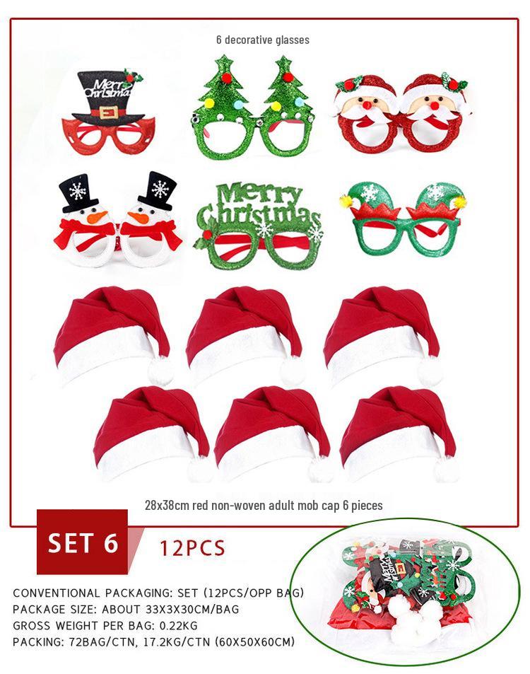 Christmas Antler Glasses & Santa Hat Set for Adults and Kids - Gift with Santa Claus Hat & Snowman Headband