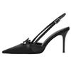 Bow Baotou Sandals Women's Summer Gentle Wind with Skirt Cheongsam Temperament Pointed Thin Heel Black High Heels