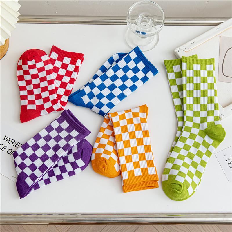 2025 Checkered Pure Cotton Mid-Calf Skateboard Socks - Unisex Trendy Plaid Sportswear