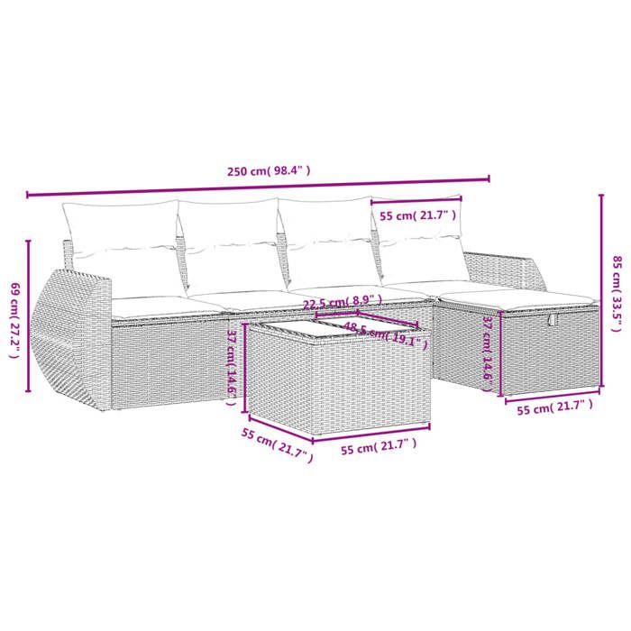 VidaXL Salon de Jardin avec Coussins 6 pcs, Canapés de Terrasse, Ensemble de Meubles de Patio, Mobilier d'Extérieur, Mélange 3264095