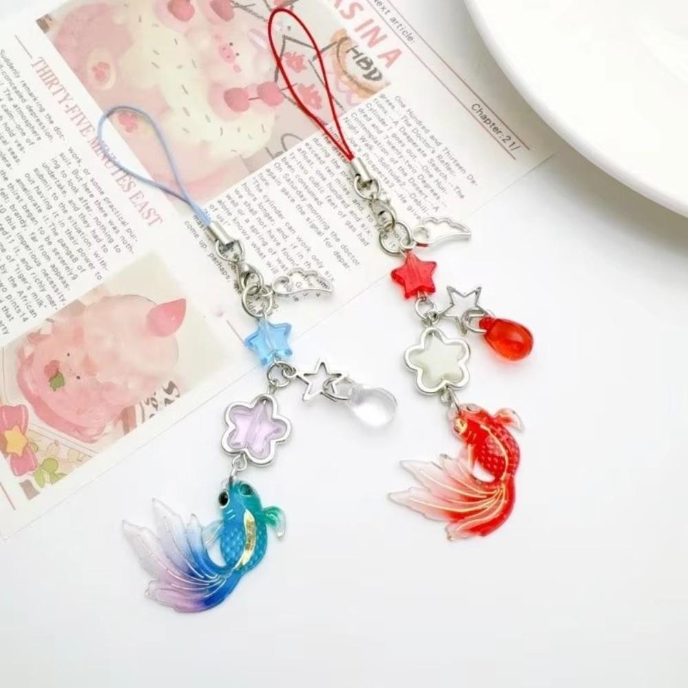 Simulation Fish Mobile Phone Chain Crystal Beads Beaded Keyring Keychain Charms Festival