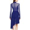 Damen Lyrical Tanzkleid S-XXL: Transparenter Netzstoff Langarm mit glitzernden Strasssteinen & Eingearbeiteten Schrittknöpfen Höschen Rüschen Design
