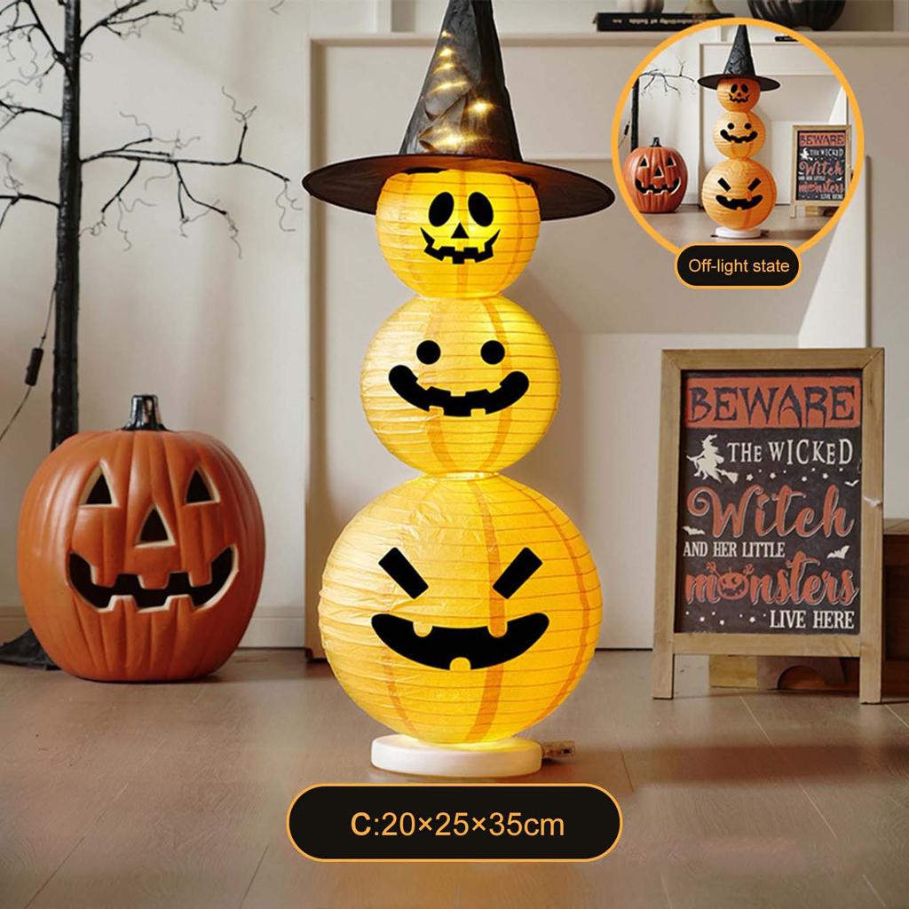 Halloween Decorative Pumpkin Lantern W/ Witch Hat LED Pumpkin Lantern Halloween Lantern for Indoor Outdoor Yard Holiday Decor