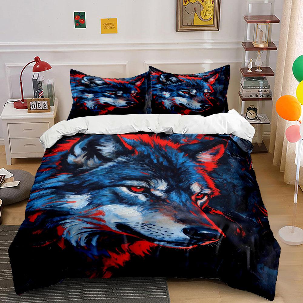 Blue and red wolf. Bedding sets Duvet cover sets Duvet covers Pillowcases(1 * Duvet Cover 2 * Pillowcases without duvet insert)