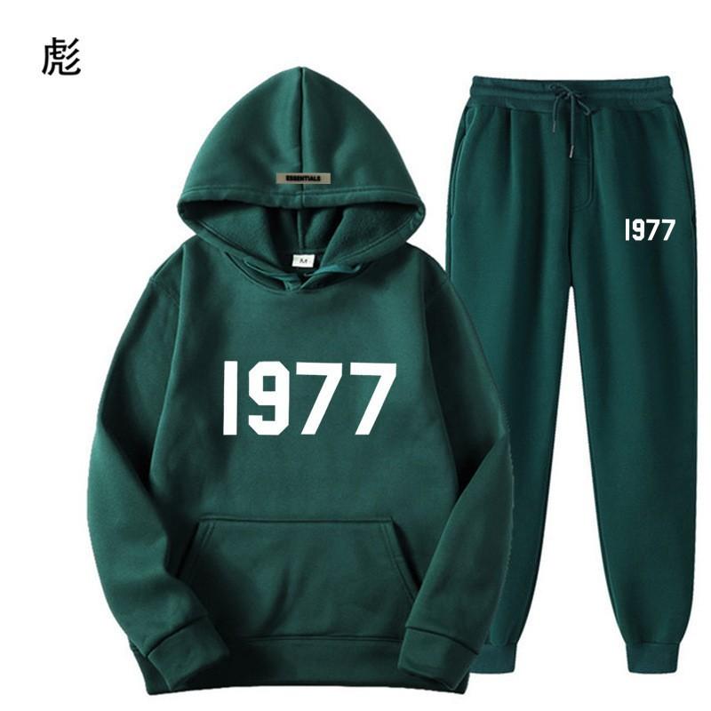 1977 Alphabet Men's and Women's Hoodies ESSENTIALS Double-line FOG Trendy High Street Loose Fleece Sweater Set