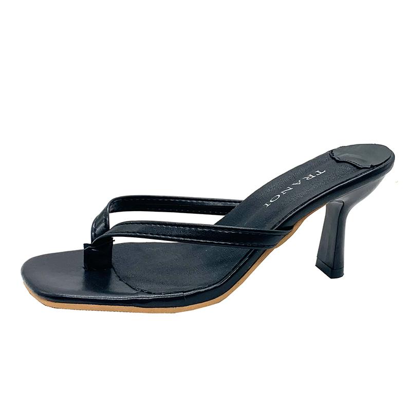 Fashion Square Toe Clip Sandals for Women 2025 Summer New High Heel Flip-flops Large Size Slim Heel Women's Outdoor Leather Slippers