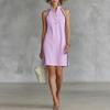 Sleeveless Solid Color Button-up Stand Collar Mini Dress